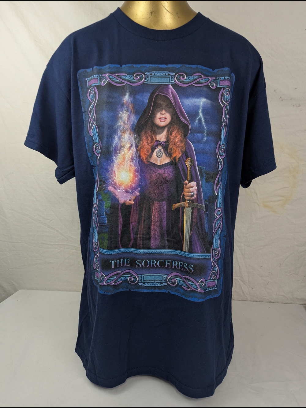 The Sorceress Holding Fire & Sword Beautiful & Colorful Graphic Large NWOT